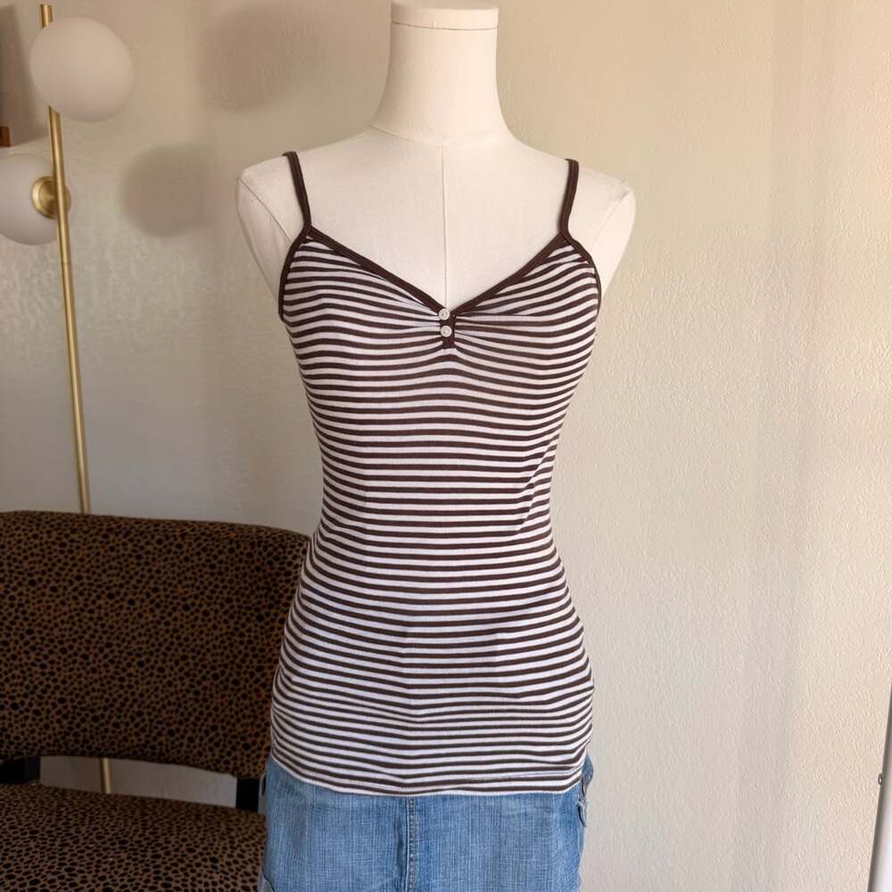 Delia's Striped Cami Size XS Brown White Ribbed Tank Top
